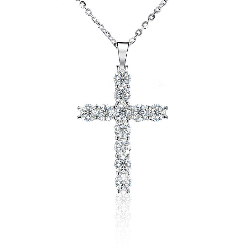 Moissanite 925 Sterling Silver Cross Necklace Pendant For Women