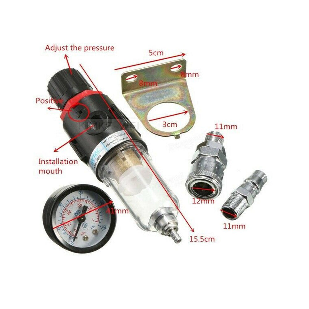 Air Compressor Filter Regulator Water Pressure Moisture Water Separator, Trap Tool Kit With Adjustment Gauge
