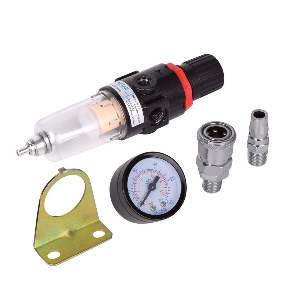 Air Compressor Filter Regulator Water Pressure Moisture Water Separator, Trap Tool Kit With Adjustment Gauge