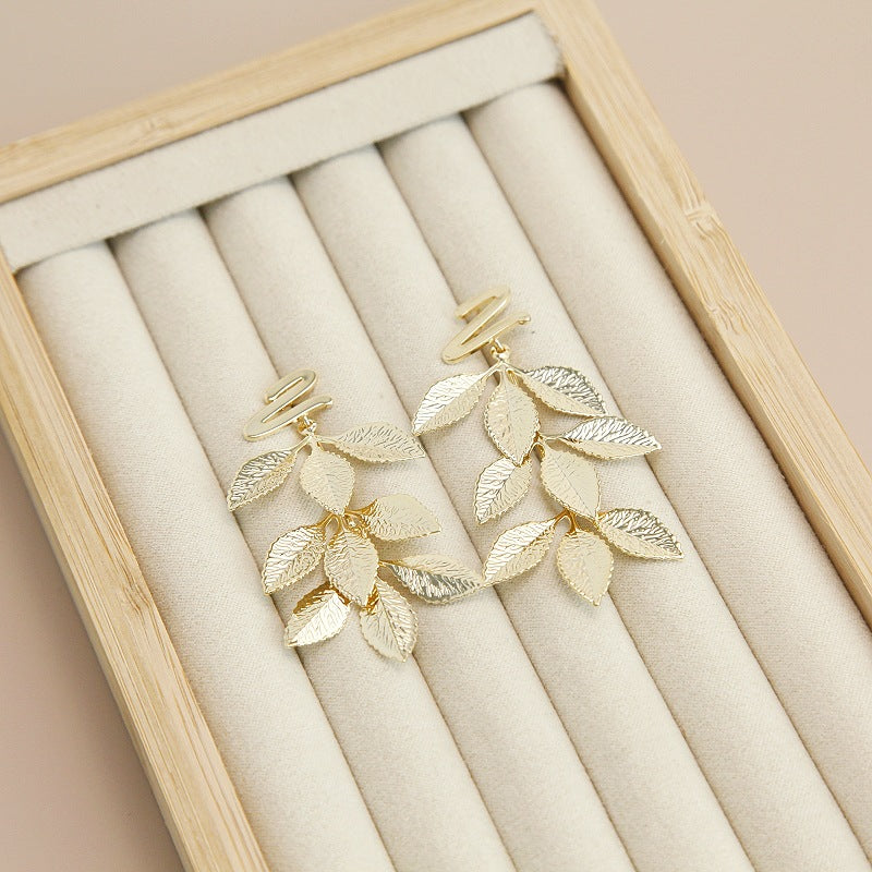 Electroplated Real Gold Niche Design Leaves Tassel Earrings