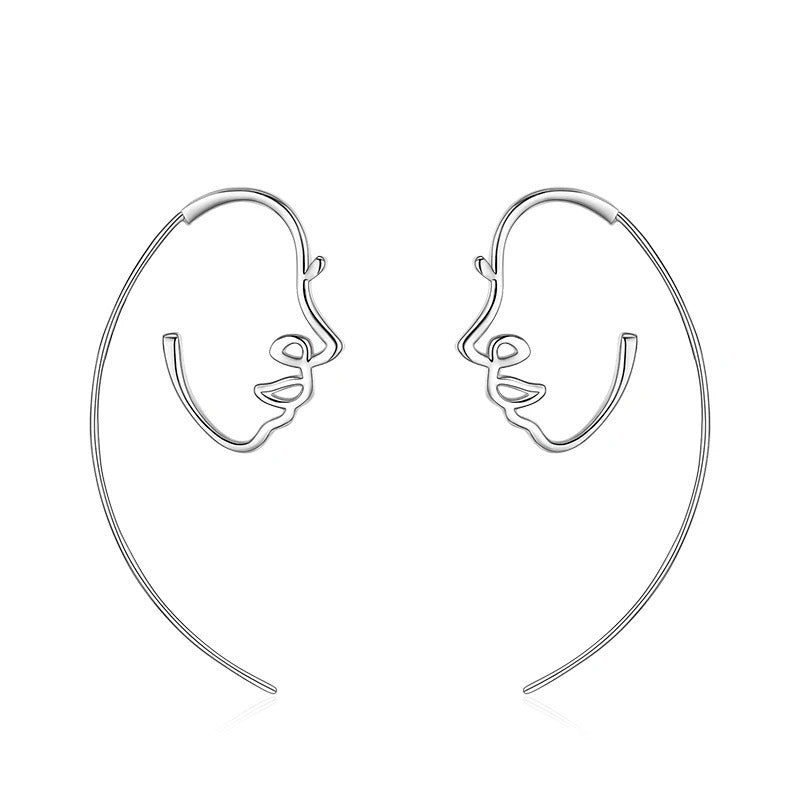 S925 Sterling Silver Special-interest Design Glossy Abstract Line Face Earrings