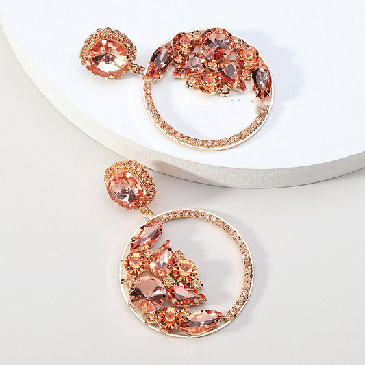 Inlaid Shiny Glass Alloy Earrings For Women