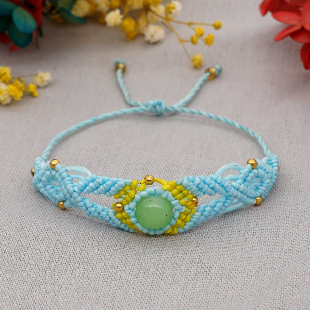 Ethnic Style Wax Rope Thread Carrying Strap Handmade Natural Stone Beaded Braided Rope Bracelet