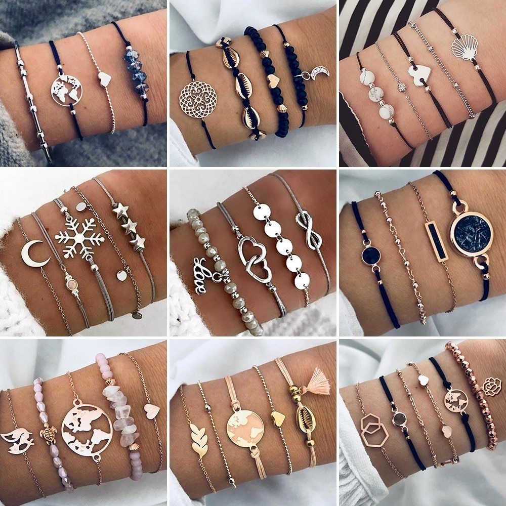 Bohemian Bracelets & Bangles Set – Vintage Beaded Boho Charm Jewelry for Women