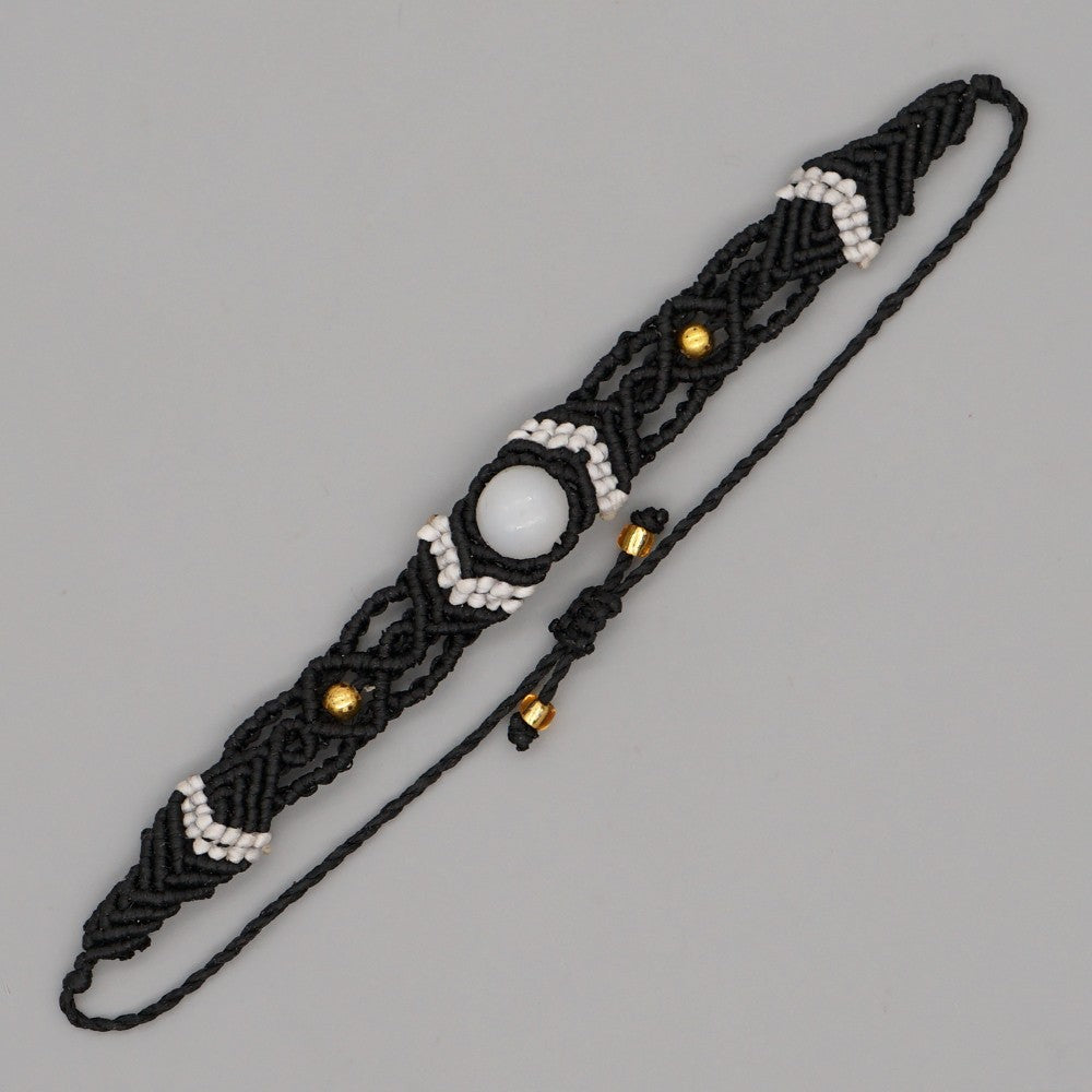 Ethnic Style Wax Rope Thread Carrying Strap Handmade Natural Stone Beaded Braided Rope Bracelet