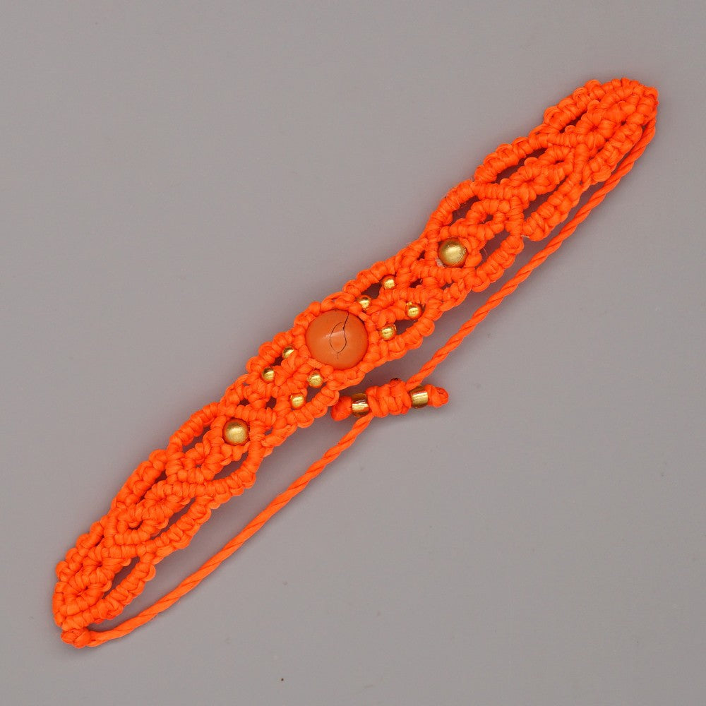 Ethnic Style Wax Rope Thread Carrying Strap Handmade Natural Stone Beaded Braided Rope Bracelet