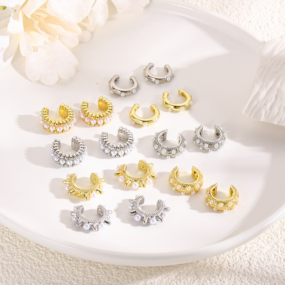 18K Faux Pearl Earring Clips Retro