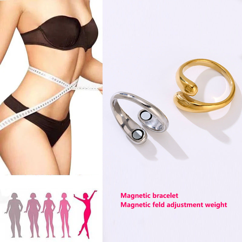French Round Head Glossy Geometric Line Pattern Magnetic Therapy Ring