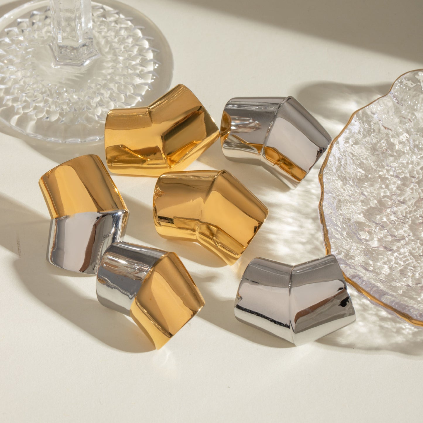 18K Gold Stainless Steel Geometric Ear Studs Niche
