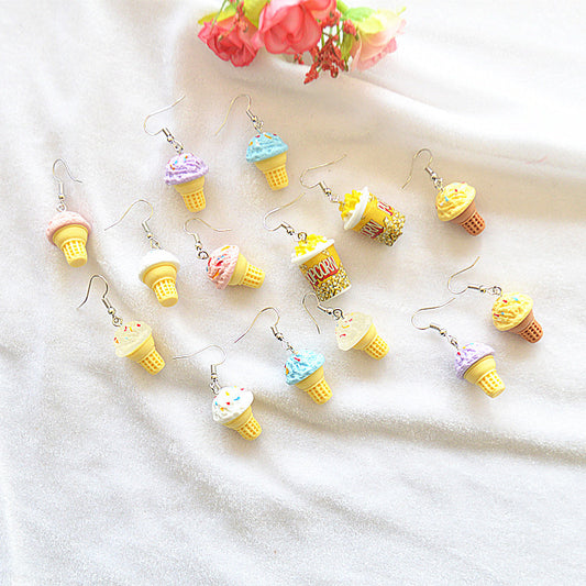 Mini Simulation Popcorn Sweet Cute Funny Three-dimensional Cone Ice Cream Simple Earrings