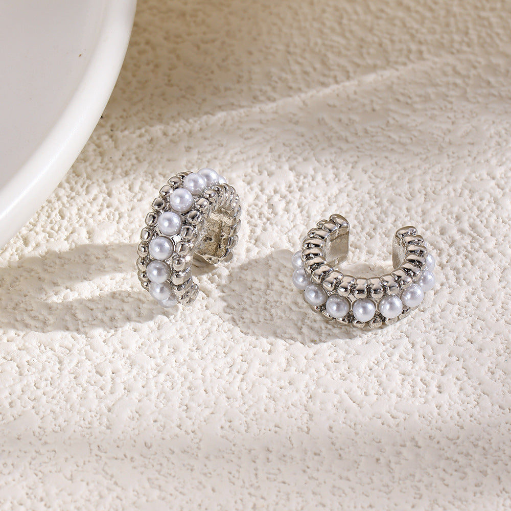 18K Faux Pearl Earring Clips Retro