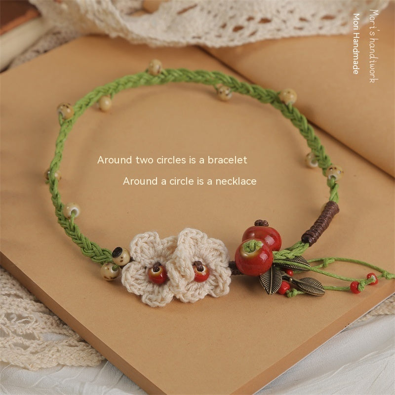 Sen Series Ceramic Bracelet Handwoven Flower Neckchain Small Art Fairy Girl Heart Gift