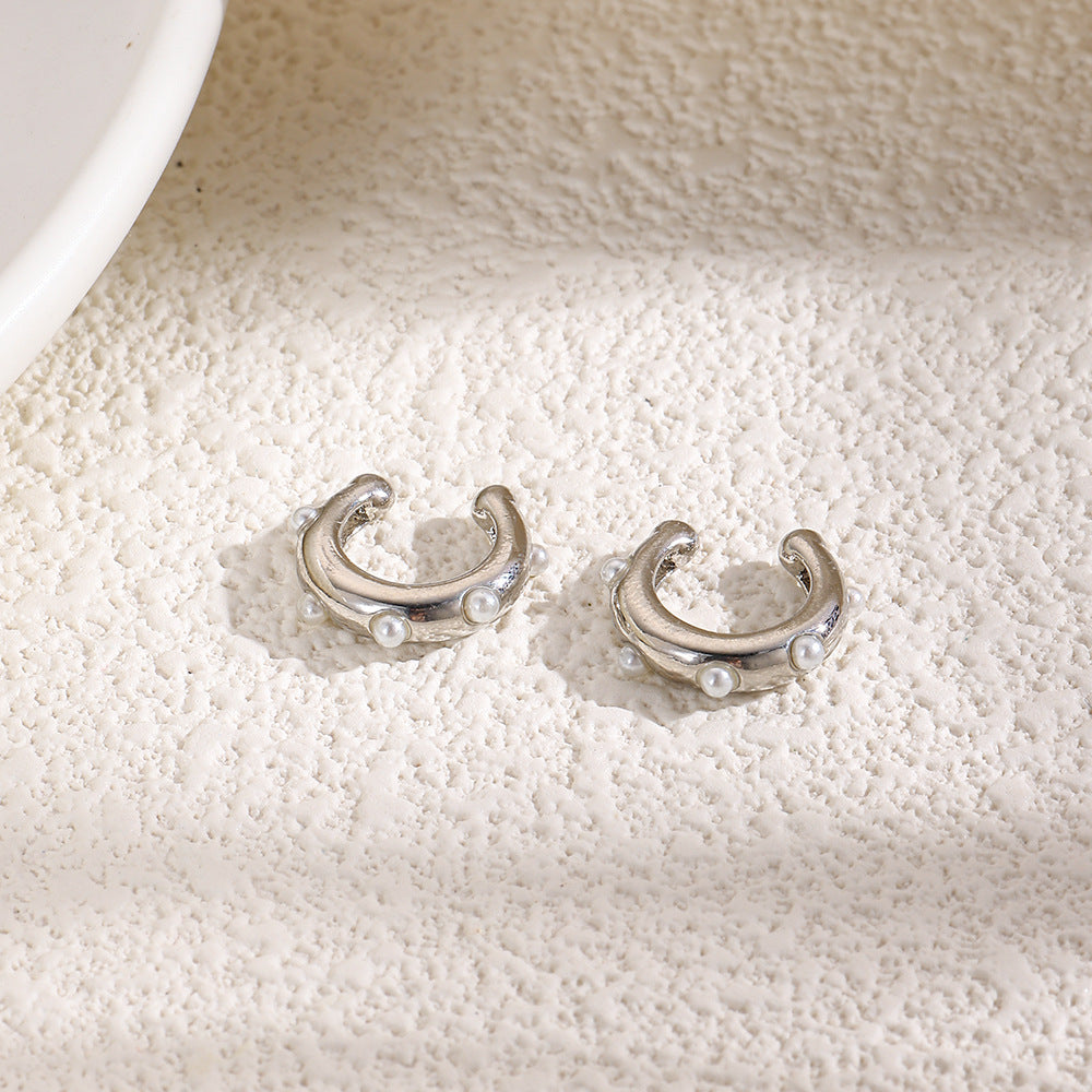18K Faux Pearl Earring Clips Retro
