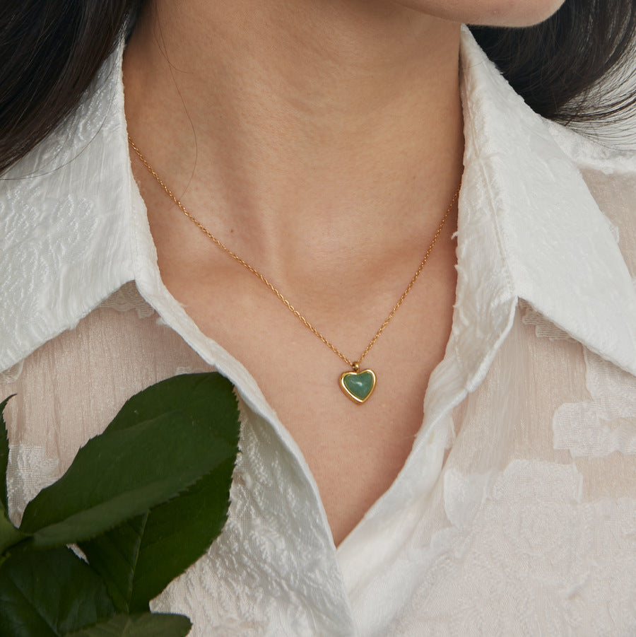 Cars & Bags Titanium Steel Heart-shaped Agate Necklace
