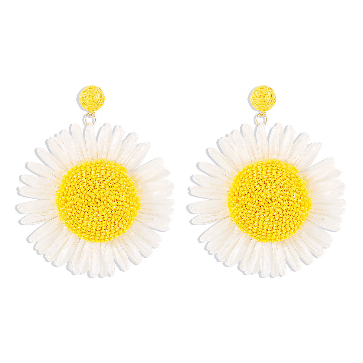 Bohemian Raffia Woven Flower Earrings