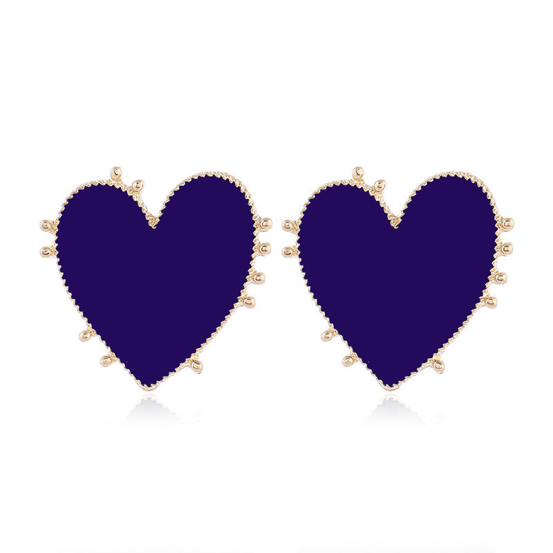 Love Heart-shaped Small Ear Studs Geometric Round Drop Oil