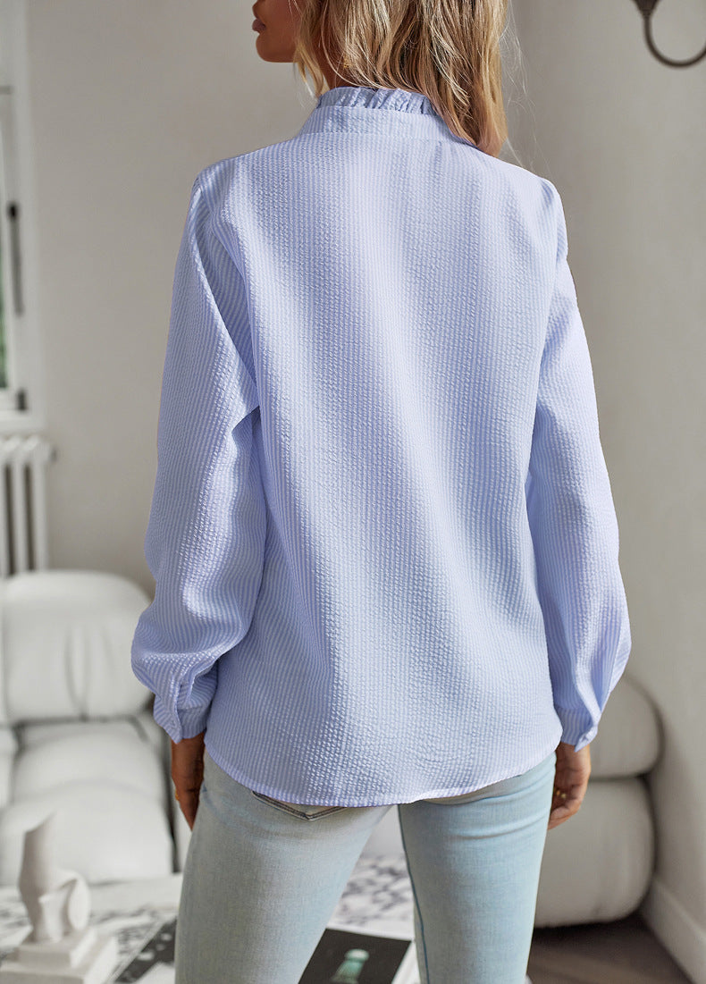 Button Up Top Casual Office Blouse Women's Clothing