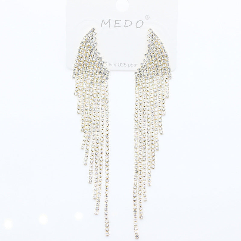 Claw Chain Simple All-match Diamond Wings Tassel Earrings