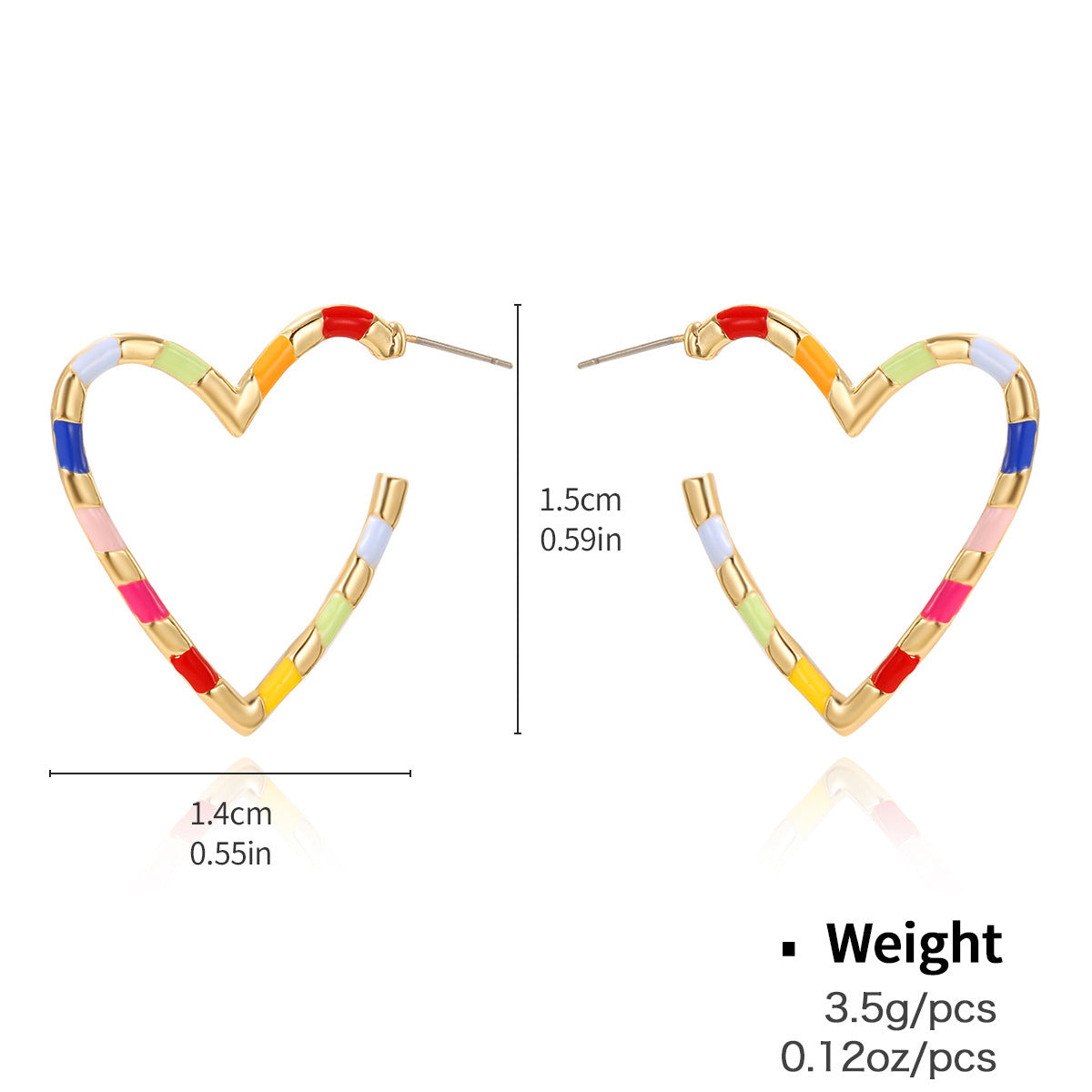 Red Geometric Heart Shape Stud Earrings Female Spray Paint
