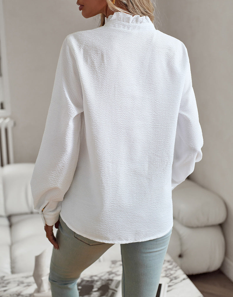 Button Up Top Casual Office Blouse Women's Clothing