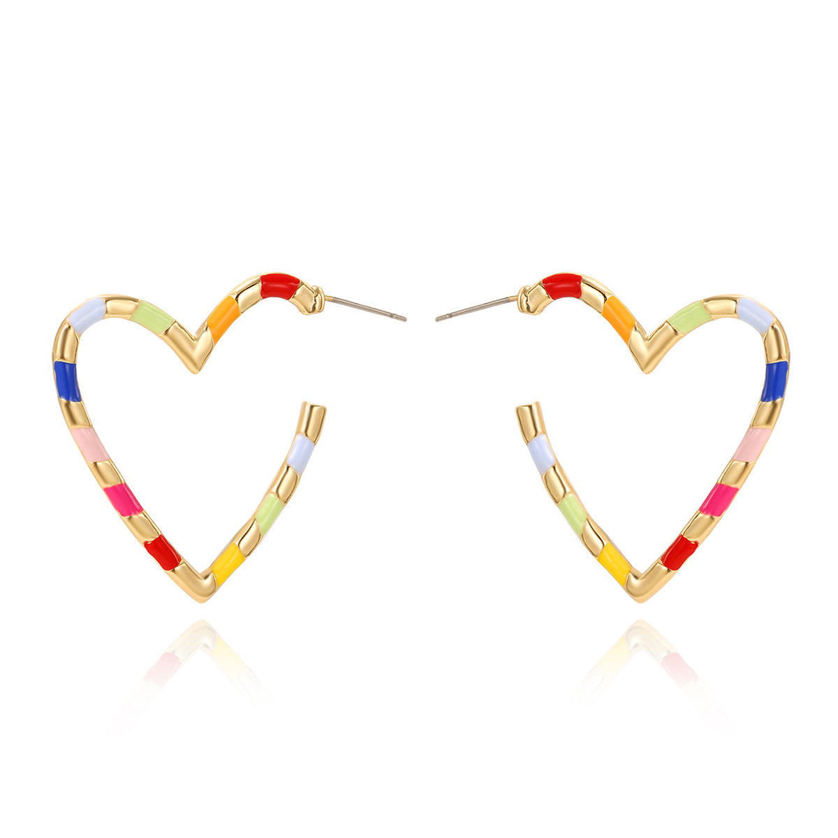 Red Geometric Heart Shape Stud Earrings Female Spray Paint