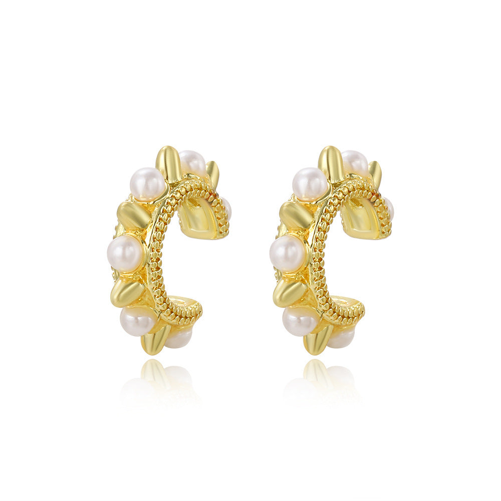 18K Faux Pearl Earring Clips Retro