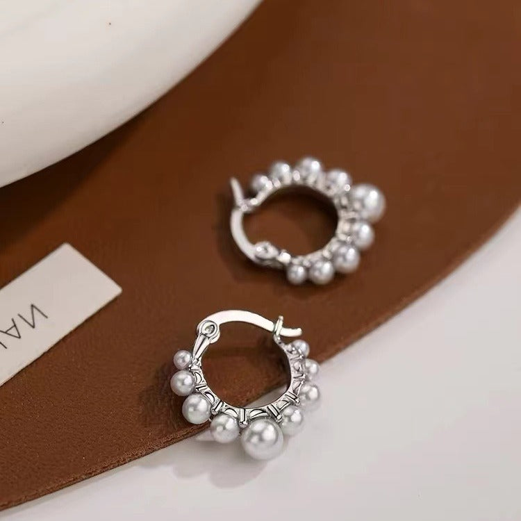 Cars&Bags Silver Pearl Female Niche Earrings