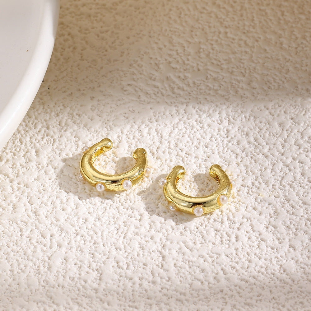 18K Faux Pearl Earring Clips Retro