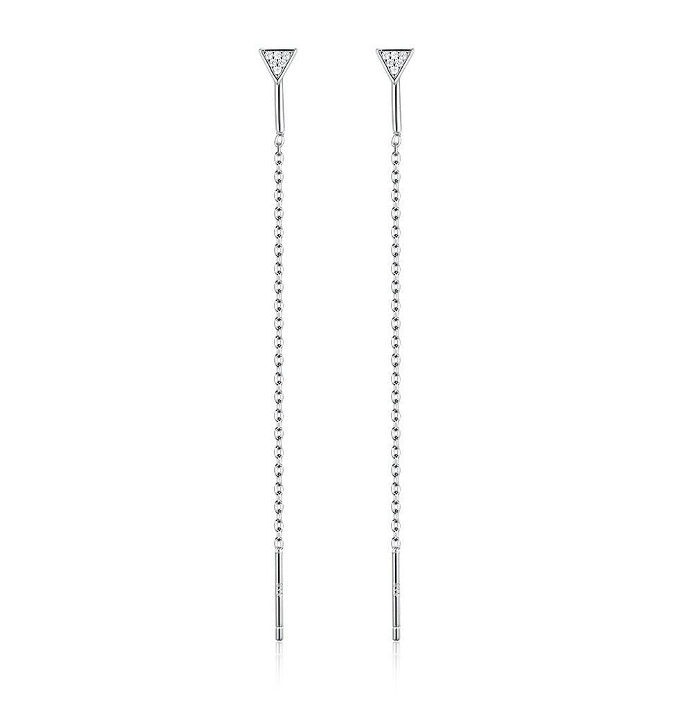 S925 Silver Stud Earrings Long Tassel Triangle Zircon EAR Thread