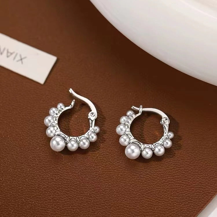 Cars&Bags Silver Pearl Female Niche Earrings