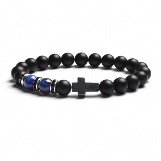 Natural Stone Tiger Eye Agate Cross Bracelet