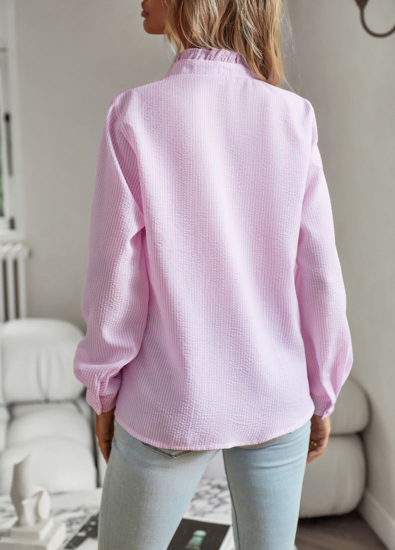 Button Up Top Casual Office Blouse Women's Clothing