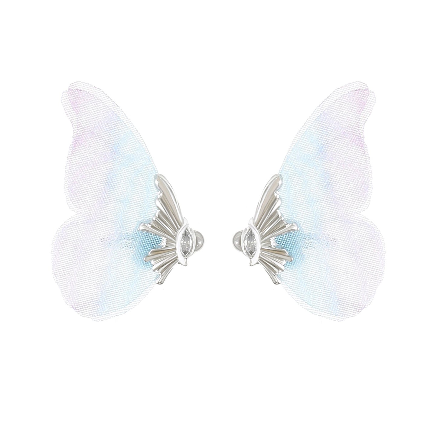 Fantasy Butterfly Mesh Wings Ear Clip Fashion Short Simple Transparent Earrings