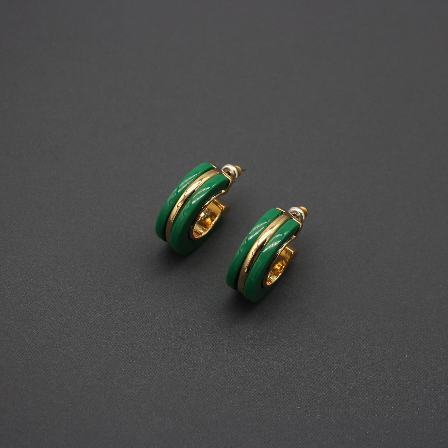 Green Acrylic Metal Inlaid Earrings