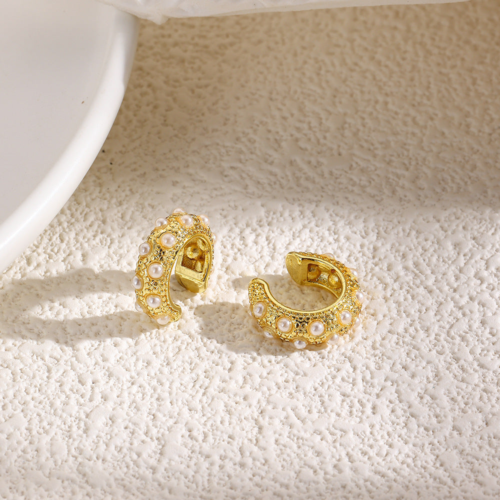 18K Faux Pearl Earring Clips Retro