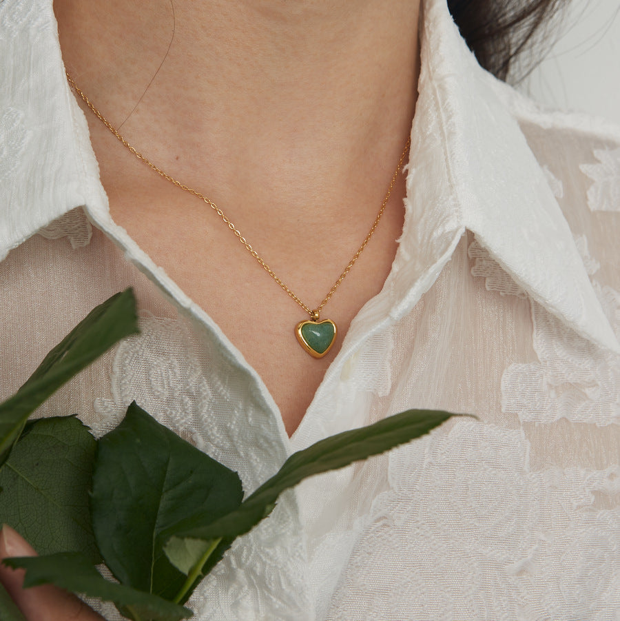 Cars & Bags Titanium Steel Heart-shaped Agate Necklace