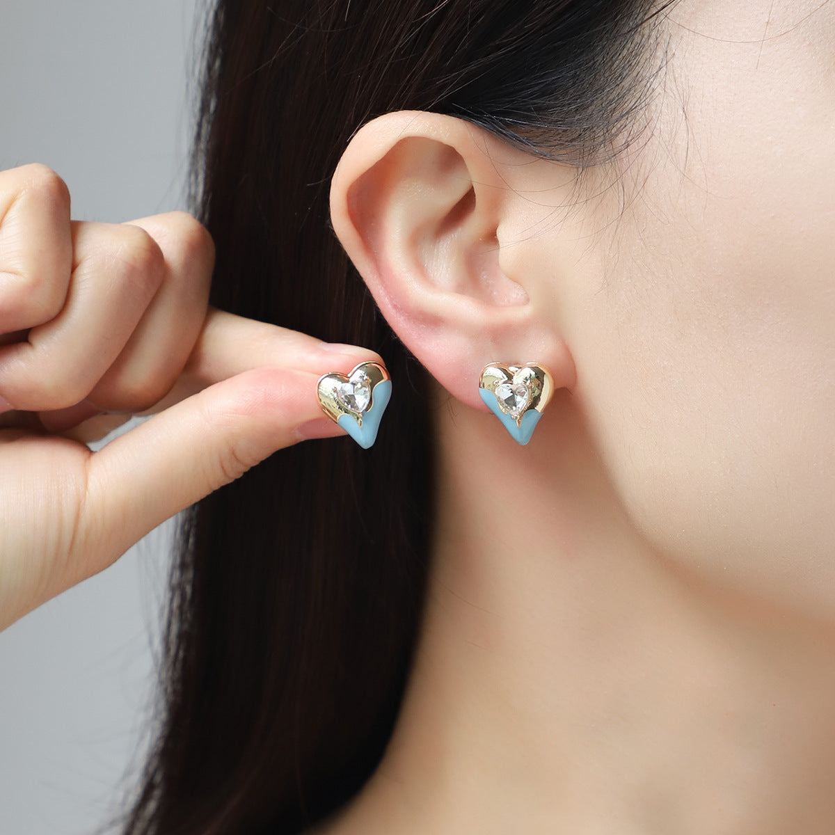 Red Geometric Heart Shape Stud Earrings Female Spray Paint