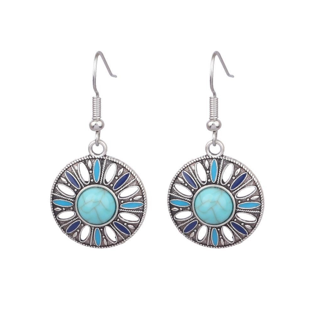 Turquoise Bohemian Tassel Geometric Earrings