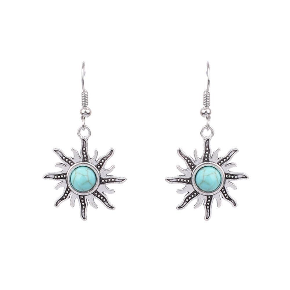 Turquoise Bohemian Tassel Geometric Earrings