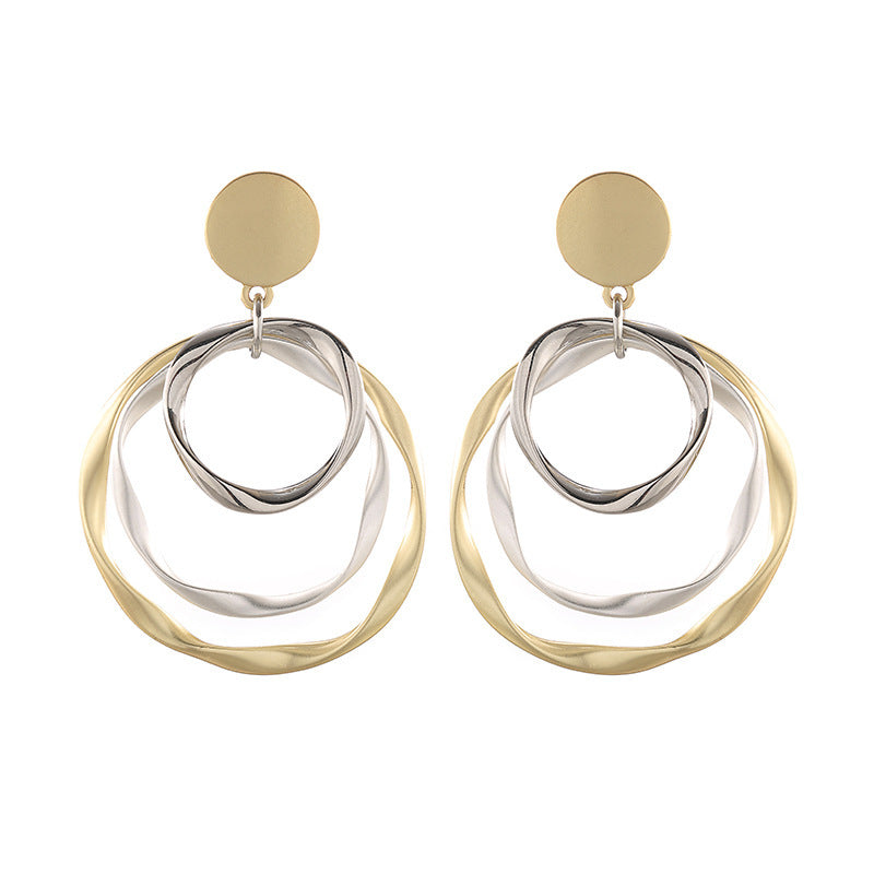 Retro Hong Kong Style Temperament Irregular With Personality Ring Ear Studs