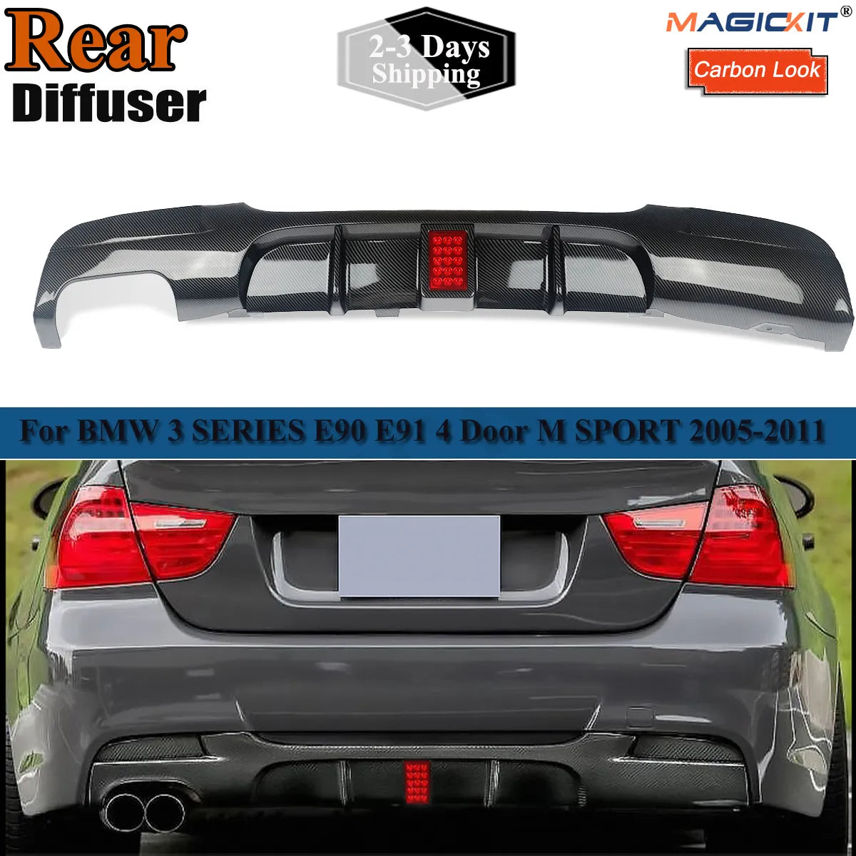 Rear Bumper Spoiler Lip with Led For Bmw 3 Series E90 318i 320i 328i 330i 335i 340i Diffuserwith Brake Light 2005-2012