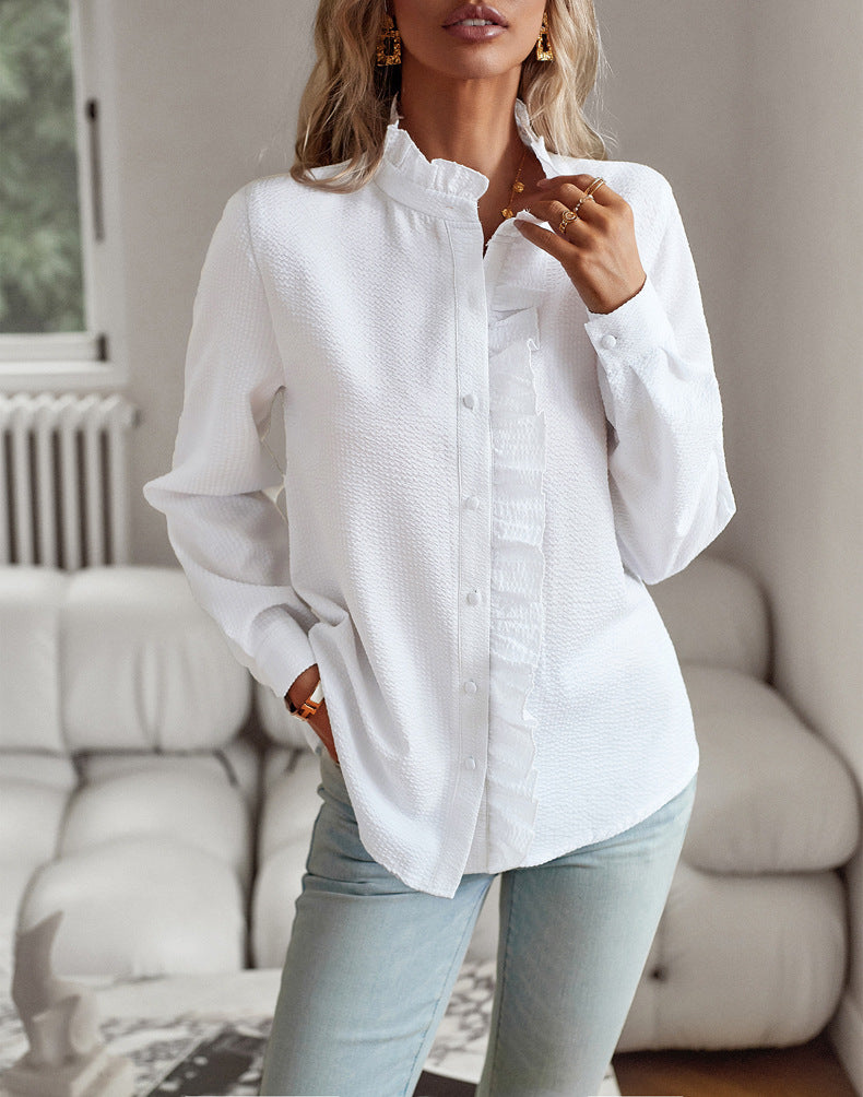Button Up Top Casual Office Blouse Women's Clothing