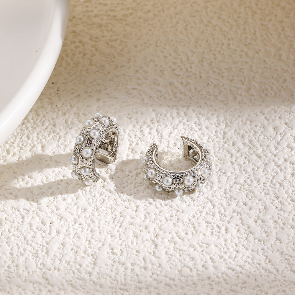 18K Faux Pearl Earring Clips Retro