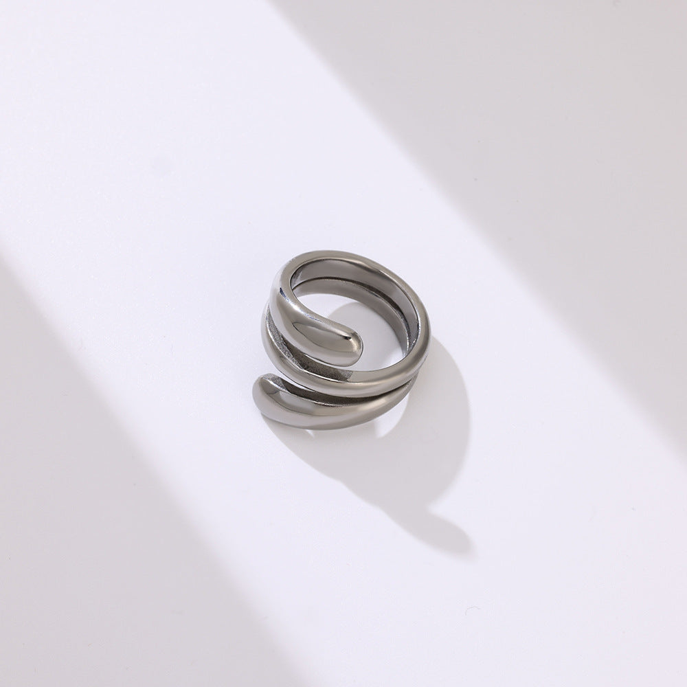 French Round Head Glossy Geometric Line Pattern Magnetic Therapy Ring