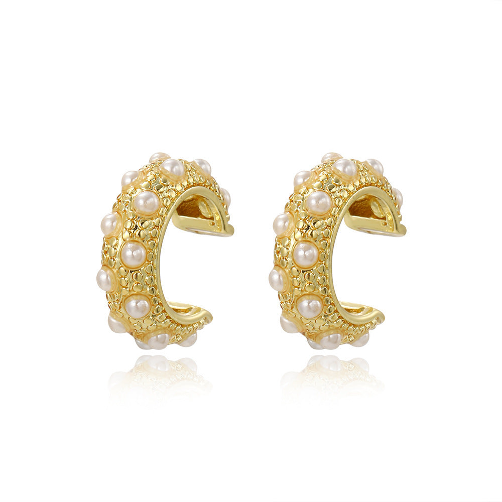 18K Faux Pearl Earring Clips Retro