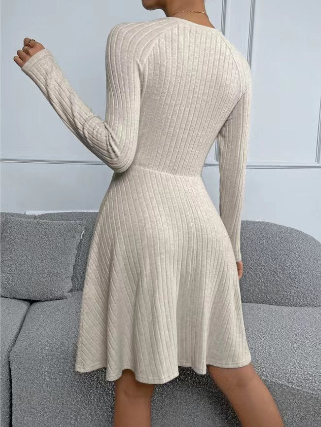 Cars&Bags Slim Fit Sunken Stripe Long Sleeve Fleece Dress