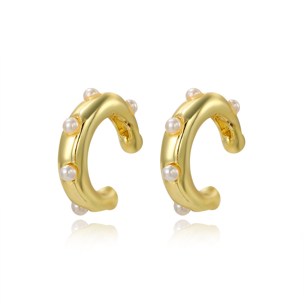 18K Faux Pearl Earring Clips Retro