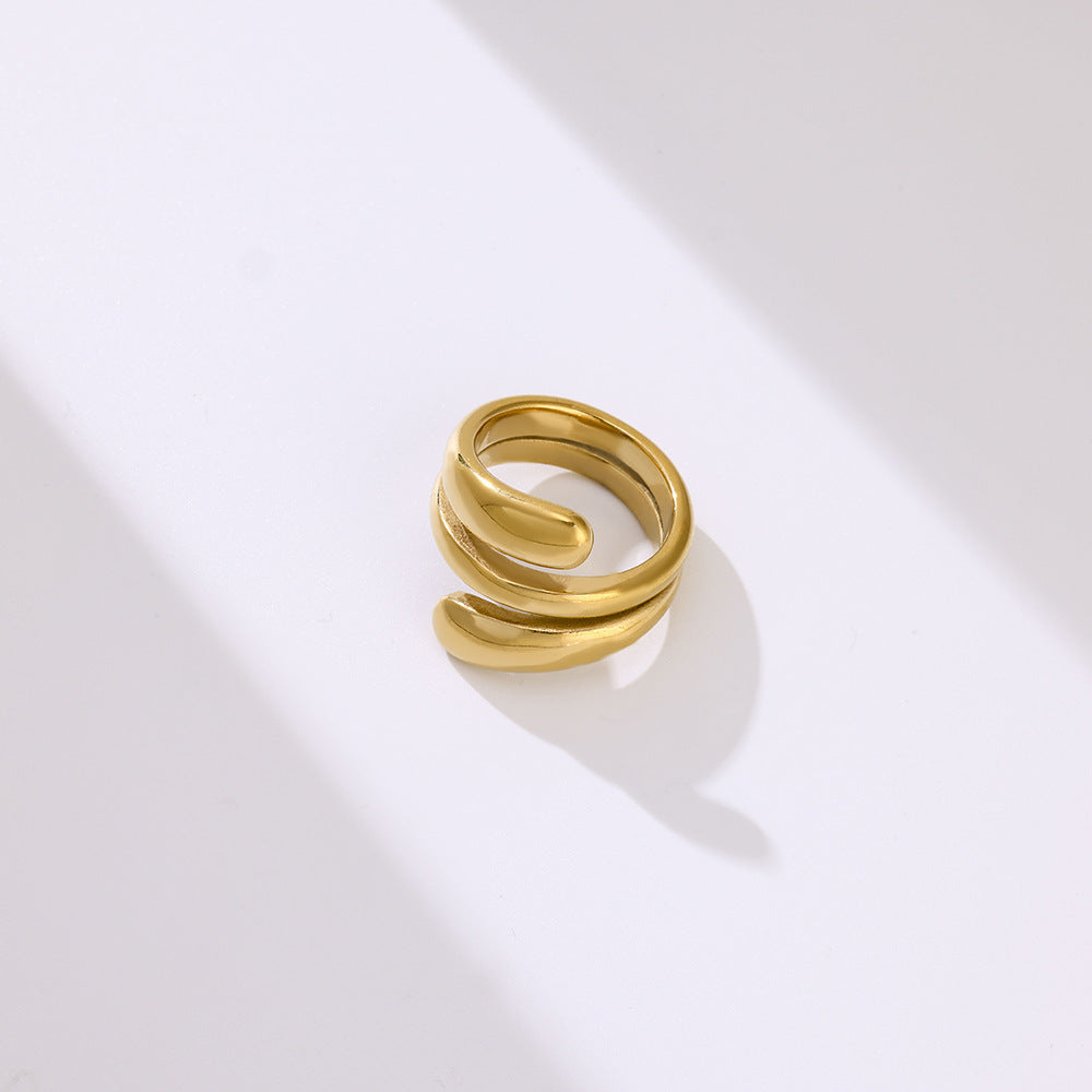 French Round Head Glossy Geometric Line Pattern Magnetic Therapy Ring