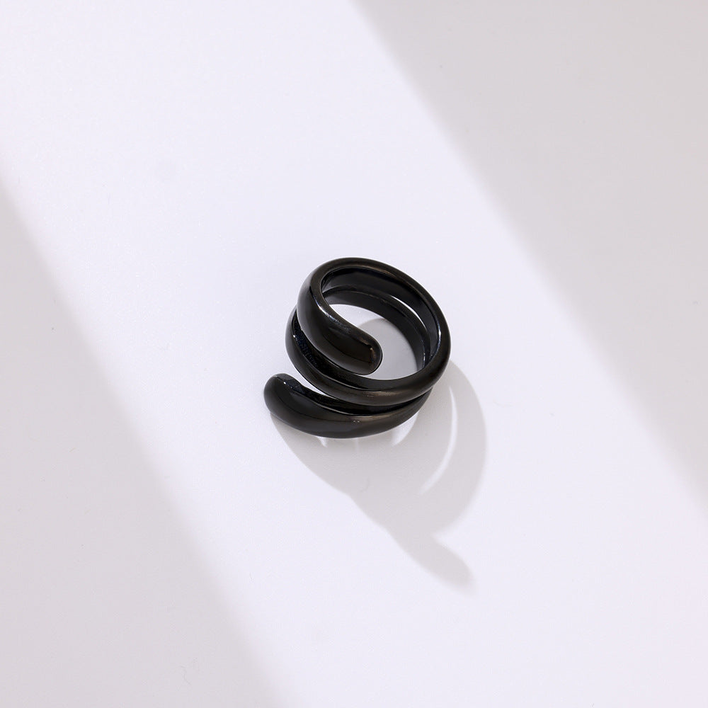French Round Head Glossy Geometric Line Pattern Magnetic Therapy Ring