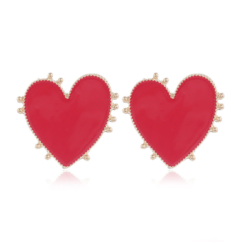 Love Heart-shaped Small Ear Studs Geometric Round Drop Oil